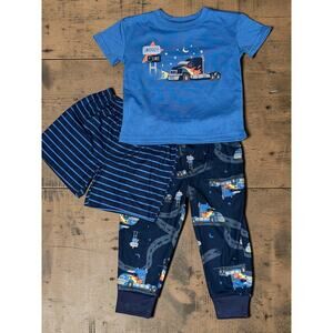 Carter’s Toddler Boys Size 2T  Blue 3 Piece Set Semi Trucks Pajamas NWT